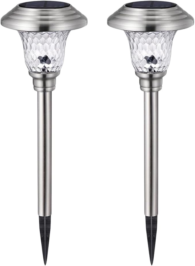 2pcs Solar Garden Lamp Stainless Steel Glass Landscape Lawn Light Outdoor Pathway Lighting for Patio Yard