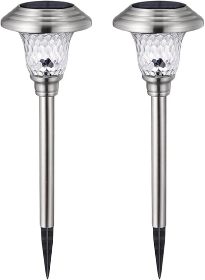 2pcs Solar Garden Lamp Stainless Steel Glass Landscape Lawn Light Outdoor Pathway Lighting for Patio Yard