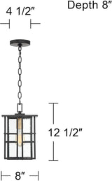 Possini Euro Design Arley Modern Outdoor Hanging Ceiling Light Fixture Black Geometric Frame 12 1/2" Seedy Glass | Lumora