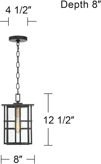 Possini Euro Design Arley Modern Outdoor Hanging Ceiling Light Fixture Black Geometric Frame 12 1/2" Seedy Glass for Exterior Barn Deck House Porch Yard Patio Outside Garage Front Door Garden Home