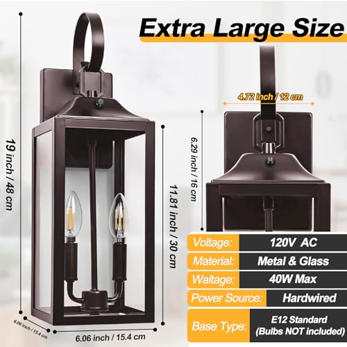 19" Oil Rubbed Bronze Dusk to Dawn Outdoor Wall Light, Modern Porch Lights