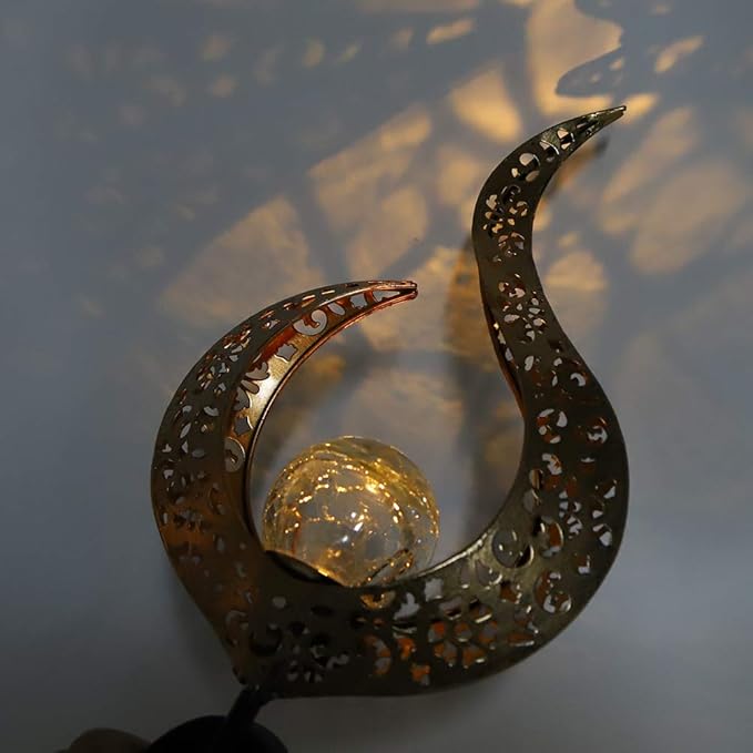 LED Solar Lawn Light, Outdoor Solar Pathway Light with Metal and Glass Moon Design, Weather Garden Decoration Lamp for Courtyard Lawn