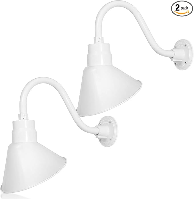 10in. White Angle Shade Gooseneck Sign Light Fixture With 14.5 in. Long Extension Arm - Wall Sconce Farmhouse | Lumora