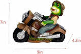 Solar Frog Motorcycle Statue Light - Outdoor Garden Decor Resin Frog Figurine Riding Vintage Ornament for Patio | Lumora
