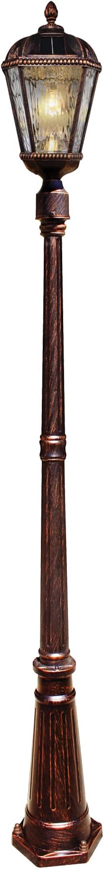 Gama Sonic Outdoor Solar Lamp Post Light, Brushed Bronze Aluminum and Rain Glass Panels, 10-Year Royal Bulb, Warm | Lumora