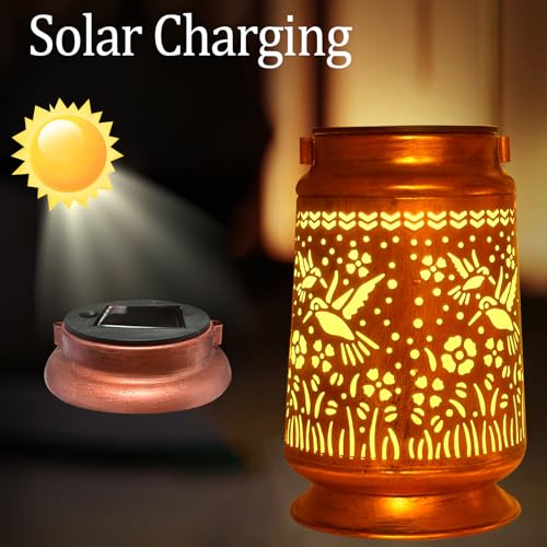 Solar Lantern Outdoor Hanging 4PCS — Metal Hummingbird Solar Lights with Floral Projection, IP65 Waterproof, Auto On/Off, 8–12H Illumination, Garden Décor Gift for Mom Grandma Women