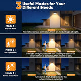 Brightever 4 Packs Solar Outdoor Motion Sensor Lights with 3 Lighting Modes, Wall Lights Waterproof Solar Security Powered Lights for Garden, Fence, Yard, Deck, Garage, Warm White