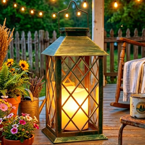 14'' Large Tempered Glass Solar Lanterns Outdoor Waterproof
