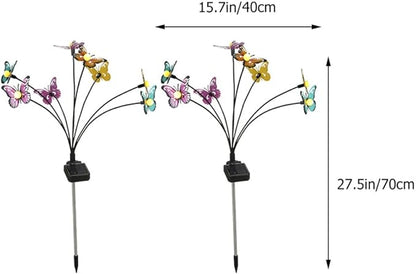 2pcs Solar Garden Lights Butterfly Stake Lamps Warm White Outdoor Solar Pathway Lighting for Yard Lawn