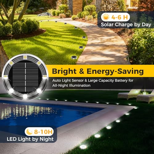4 Pack Solar Lights Outdoor Waterproof, 8 LED Solar Ground Lights