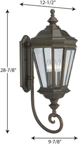 Progress Lighting Crawford Collection 3-Light Clear Beveled Glass New Traditional Outdoor Large Wall Lantern Light | Lumora