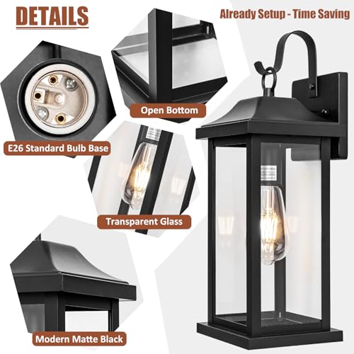 2-Pack Large Outdoor Light Fixtures Porch Lights Exterior Black