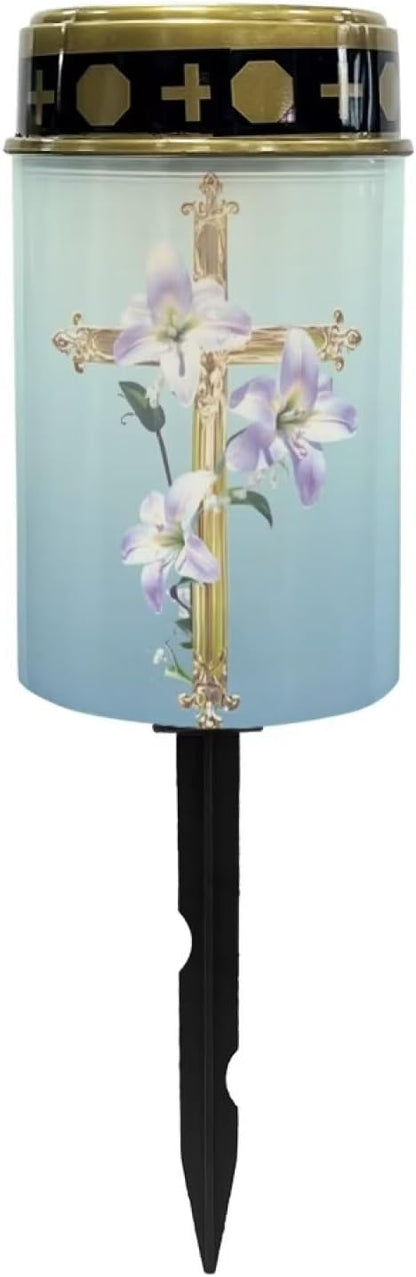 Solar Cross for Cemetery Grave Lily Grave Decorations for Cemetery Auto On/Off LED Solar Light for Landscape Outdoor Cemetery Decor Memorial Gifts 2 Pack