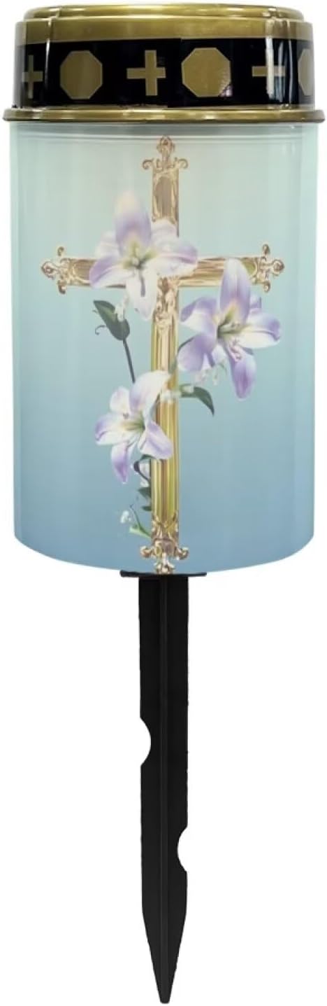 Solar Cross for Cemetery Grave Lily Grave Decorations for Cemetery Auto On/Off LED Solar Light for Landscape Outdoor Cemetery Decor Memorial Gifts