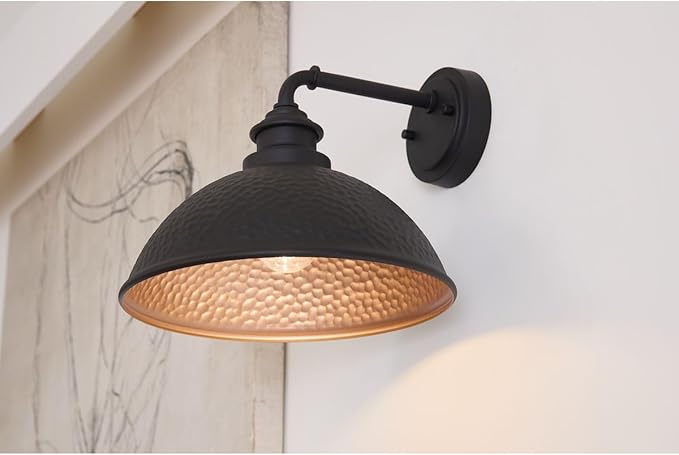 Progress Lighting Englewood Collection 1-Light Farmhouse Outdoor Medium Wall Lantern Light Textured Black, 10.38x12.00x12.00
