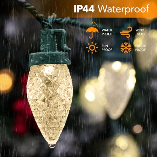 C9 LED Christmas Lights Outdoor,33 Feet 50 LED 8 Lighting Modes Waterproof Connectable Christmas String Lights for Outside Roofline Patio Home Xmas Decorations (Warm White)