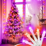 100FT Purple Orange Halloween Lights, Clear Wire Plug-in String Lights