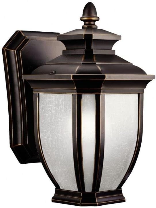 Kichler Salisbury 10.25" 1 Light Outdoor Wall Light with White Linen Glass in Rubbed Bronze | Lumora