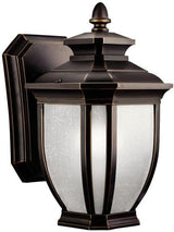 Kichler Salisbury 10.25" 1 Light Outdoor Wall Light with White Linen Glass in Rubbed Bronze | Lumora