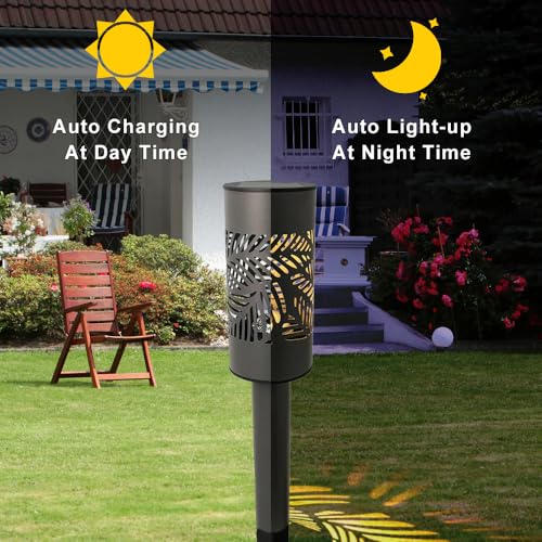 6 Pack 8 Lumens Solar Pathway Lights, Metal Lamp with Grey Power Coating, Warm White Light with Nice Light Pattern on the Ground for Pathway, Lawn and Garden
