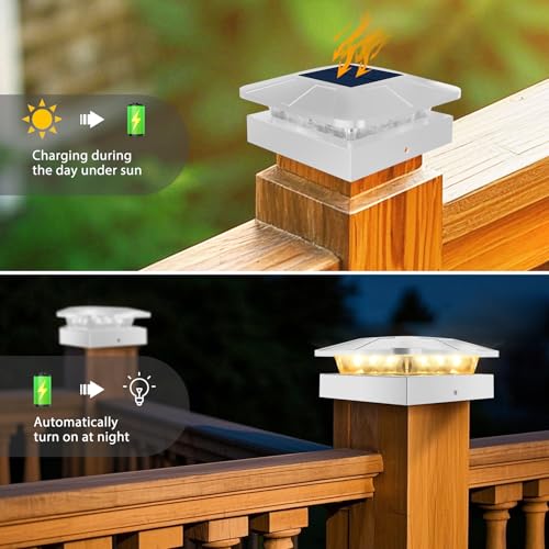 4 Packs 4x4 White Solar Post Cap Lights Outdoor with 3 Modes