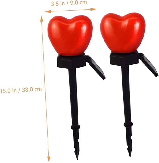 Mikikit 2pcs Heart Shape Solar Lamps for Solar Outdoor Lights Pathway Stake Romantic for Patio Landscape Decor