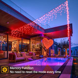 66ft Red Icicle Lights Indoor for Bedroom, 640 LED String Lights for Outside Clear Wire Connectable Twinkle Light with 8 Modes Timer Waterproof for Window Party Wedding Decorations