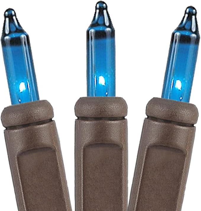 Novelty Lights 50 Feet 100 Bulbs Traditional Incandescent Mini Lights, Teal on Brown Wire with 6" Spacing | Lumora
