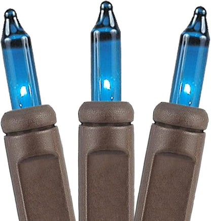 Novelty Lights 50 Feet 100 Bulbs Traditional Incandescent Mini Lights, Teal on Brown Wire with 6" Spacing, Commercial Grade and UL Listed for Indoor/Outdoor Use, End-to-End Connectable