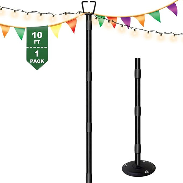 10Ft String Light Poles for Outside, Adjustable Metal Poles for Outdoor String Lights, Rustproof & Sturdy Light | Lumora