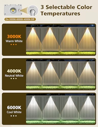 VOLISUN Solar Fence Lights Outdoor 8 Pack, 3 Color Temperatures Solar Light