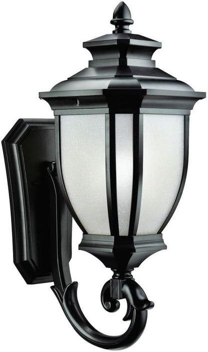 Kichler Salisbury 24.25" 1 Light Outdoor Wall Light with White Linen Glass in Black