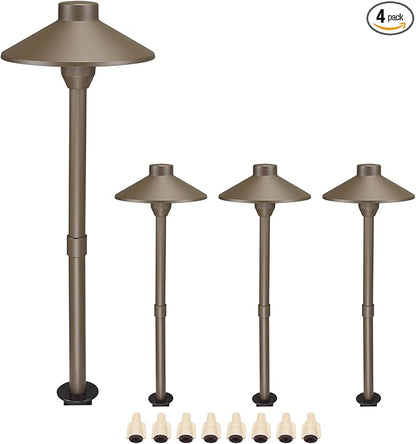 Lumina Lighting® Low Voltage Landscape Lighting Cast-Aluminum Path and Area Light Warm White 3W G4 LED Bulb and ABS Ground Stake Included for Yard Walkway Lawn PAL0106-BZLED4 (Bronze, 4-Pack)