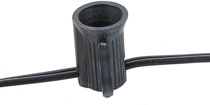 Novelty Lights 250 Feet C7/E12 Socketed Wire Spool, 6 Inch Spacing, Black Wire 8 Amp SPT-1 Commercial Grade Reel for Cutting Custom Lengths, Indoor/Outdoor Holiday Patio Pergola Lighting
