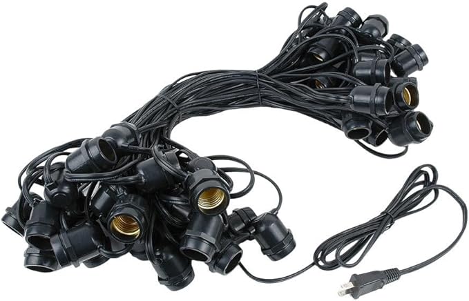 Novelty Lights 100 Feet Heavy Duty Light String with 50 in-Line E26 Sockets, Black - Outdoor Security Flood Light | Lumora