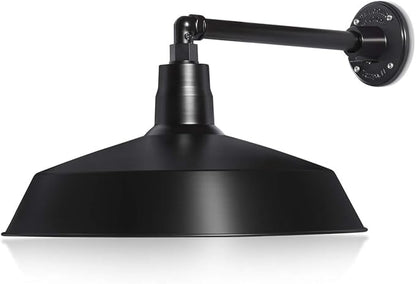 17in. Satin Black Outdoor Gooseneck Barn Light Fixture With 13in. Long Extension Arm - Wall Sconce Farmhouse, Vintage, Antique Style - UL Listed - 9W 900lm A19 LED Bulb (5000K Cool White)