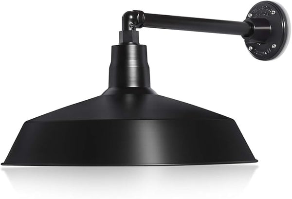 17in. Satin Black Outdoor Gooseneck Barn Light Fixture With 13in. Long Extension Arm - Wall Sconce Farmhouse | Lumora