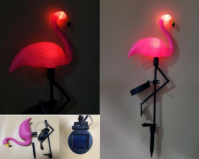 yaokingdom Waterproof Solar Flamingo Garden Light, Durable Blow Molded Yellow Beak and red Body Flamingo Shape, Bird feet and Ground Plug Removable