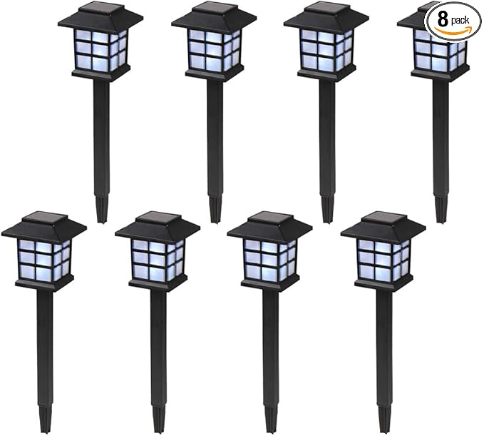 8 Pack Outdoor Solar Pathway Lights,Waterproof Solar Powered Outdoor Pathway Garden Lights,Solar Powered Landscape Lighting,with Auto On/Off,for Yard, Deck, Lawn, Patio, Walkway Decoration (Black)