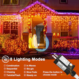 Orange Lights for Halloween, 33ft 400 LED Icicle Lights for Outside Indoor Twinkle Lights with Connectable Clear Wire 8 Modes Timer Waterproof for House Party Tree Holiday Yard Decorations