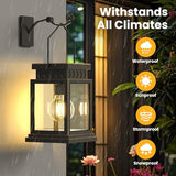 2 Pack Farmhouse Solar Lanterns ,Glass Solar Lights Bulb ,Outdoor Waterproof Upgraded Solar and 2 AA Batteries Powered, for Outside Porch, Patio and Indoor Tables, Mantelpiece.