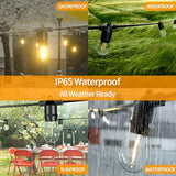 S14 LED Outdoor String Lights, IP65 Waterproof 48FT Outside Patio Lights, Edison Shatterproof Bulb Vintage Backyard Lights, Balcony, Deck, Garden Lights