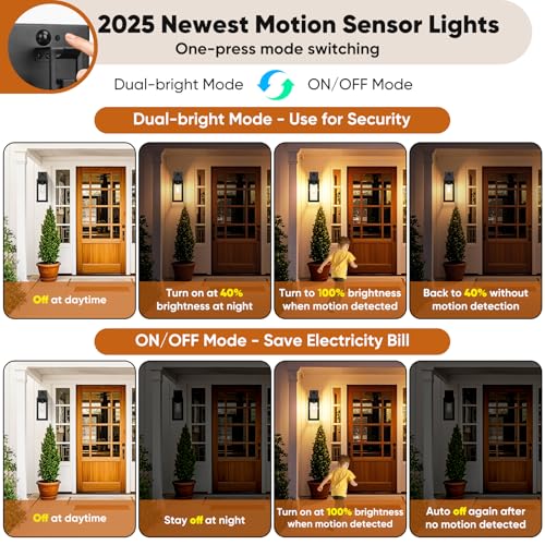BesLowe 2-Pack 14” Upgraded Motion Sensor Outdoor Wall Lights, Black