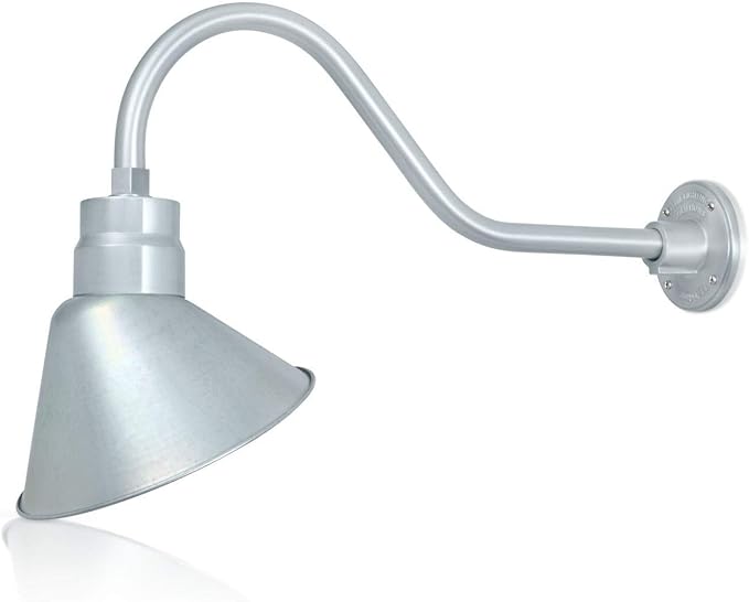 10in. Galvanized Finish Angle Shade Gooseneck Sign Light Fixture With 22in. Long Extension Arm - Wall Sconce | Lumora