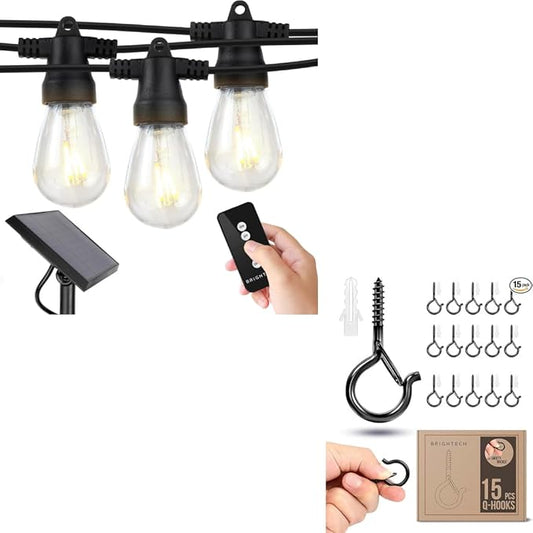 Brightech Bundle: Ambience Pro - Waterproof LED Outdoor String Lights - Hanging, Dimmable 1W Edison Bulbs, Soft White - 48 Ft + 6 Ft Extension Cord