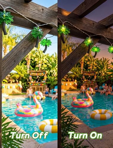 Oviejo Palm Tree String Lights,8.5Ft Patio String Lights with 10 LED Bulbs, Connectable Tiki Bar Lights for Summer Party/Hawaiian/Luau/Tiki,White Wire