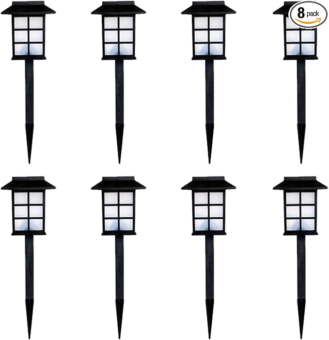 Outdoor Solar Powered LED Garden Lights Landscape Lighting Waterproof Stake Path Lights for Patio Yard Backyard Lawn Terrace Pathway Sidewalk Pathway Walkway Driveway Decorations 8 PCS Warm White