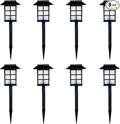 Outdoor Solar Powered LED Garden Lights Landscape Lighting Waterproof Stake Path Lights for Patio Yard Backyard Lawn Terrace Pathway Sidewalk Pathway Walkway Driveway Decorations 8 PCS Warm White