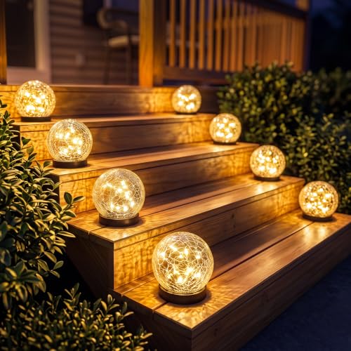 8 Pack 4.72" Warm White Solar Powered Cracked Glass Globe LED Light