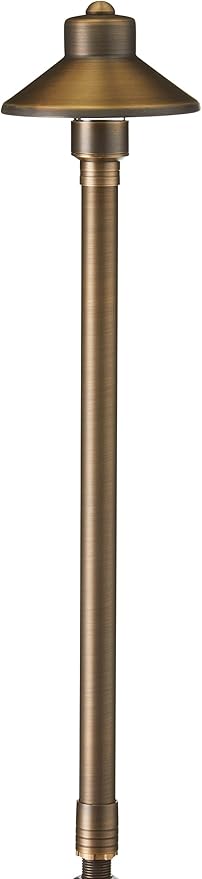VOLT Flat Hat 12V Brass Path Light (5" Shade, 25" Tall) with 3W 2700K Warm White G4 LED Bulb for Low Voltage Landscape Lighting on Outdoor Pathway, Walkway, Garden, Driveway or Patio